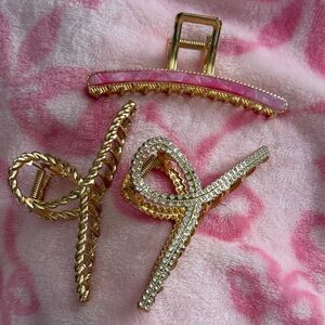 3 Gold and Pink Hair Clips